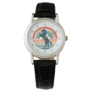 Rearing Blue Horse Retro Rainbow  Watch