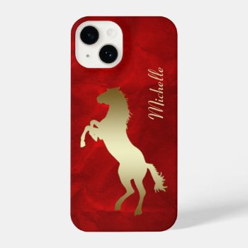 Rearing Gold Horse Silhouette Red  Iphone 14 Case by MegaCase at Zazzle