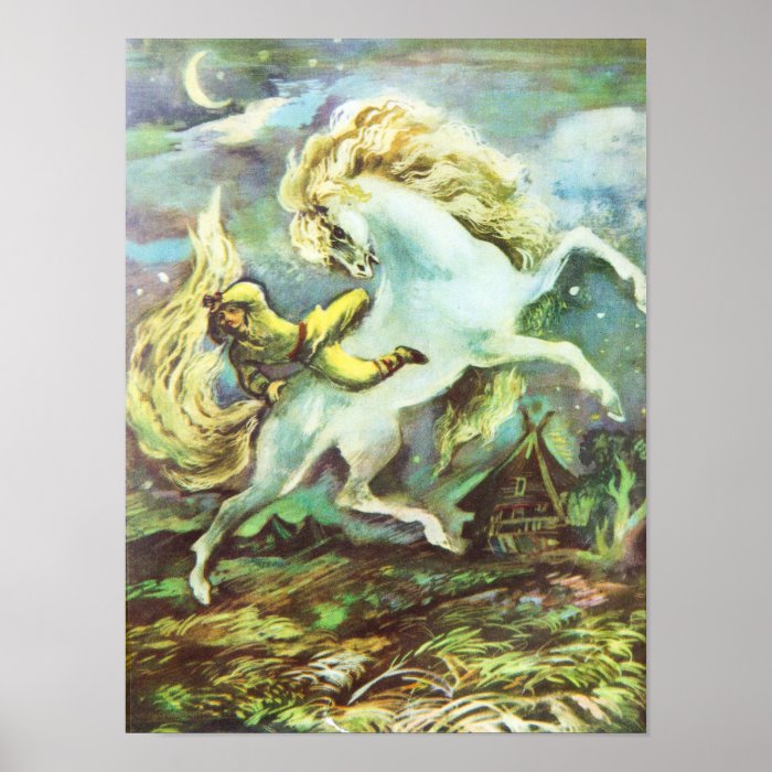 Rearing Grey Horse Poster