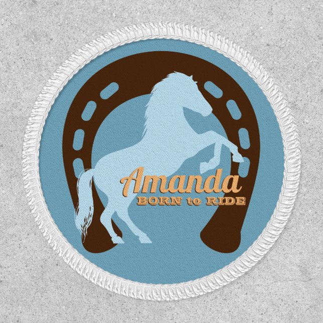 Rearing horse horseshoe personalized apparel patch (Front)
