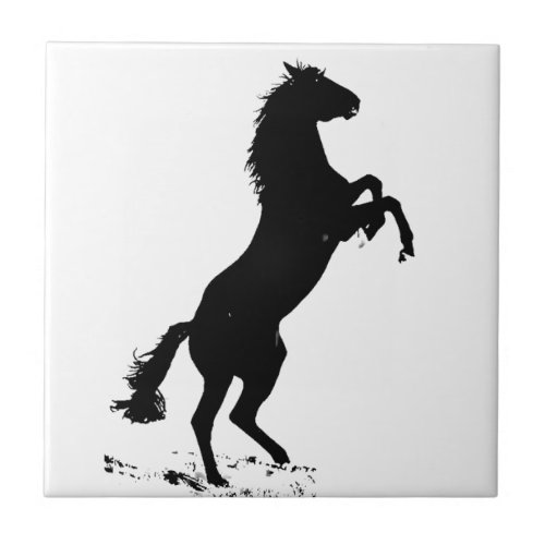 Rearing Horse Silhouette Ceramic Tile