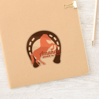 Rearing horse silhouette horseshoe personalized sticker