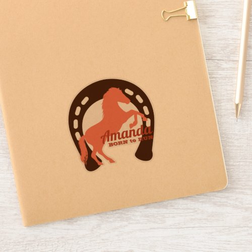 Rearing horse silhouette horseshoe personalized sticker