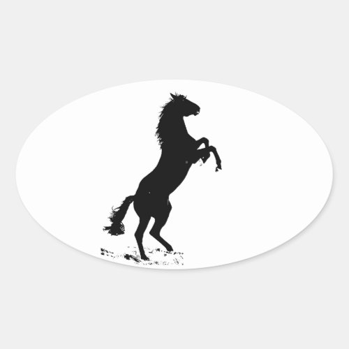 Rearing Horse Silhouette Oval Sticker