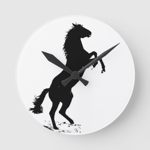 Rearing Horse Silhouette Round Clock