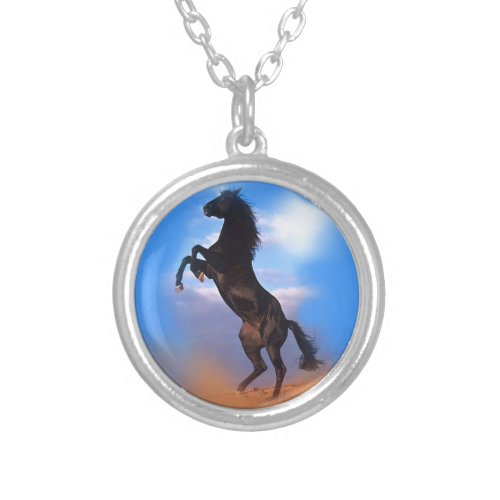 Rearing Horse Silver Plated Necklace