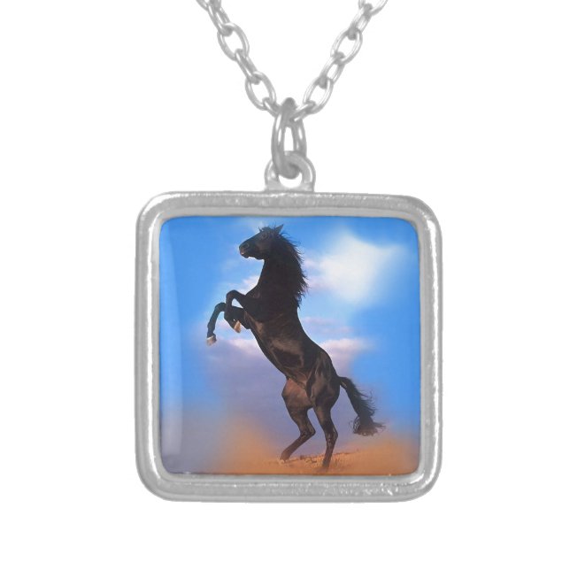 Rearing Horse Silver Plated Necklace (Front)