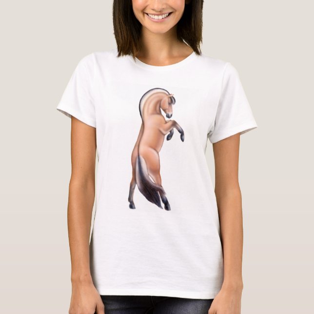 Rearing Norwegian Fjord Horse Ladies Babydoll T-Shirt (Front)