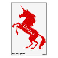Rearing Red Hearts Unicorn Name Wall Decal