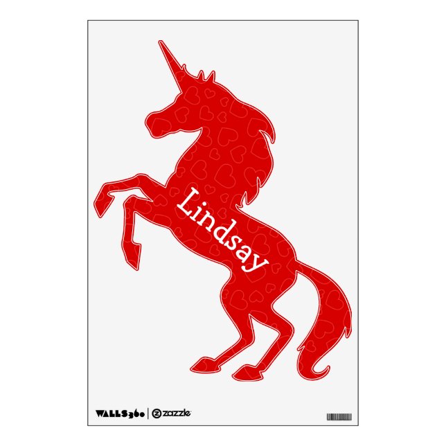 Rearing Red Hearts Unicorn Name Wall Decal (Front)