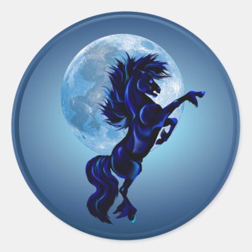 Rearing Stallion and Blue Moon_Sticker Classic Round Sticker