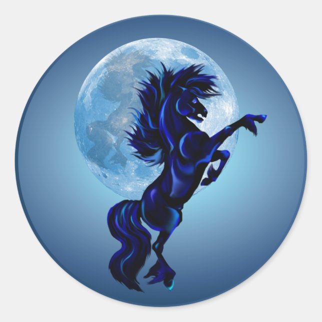 Rearing Stallion and Blue Moon-Sticker Classic Round Sticker (Front)