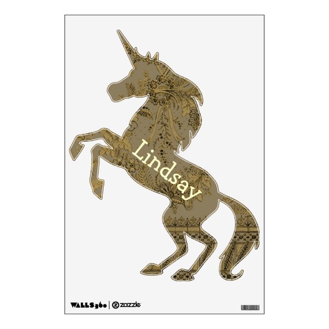 Rearing Unicorn Abstract Floral Name Wall Sticker (Front)