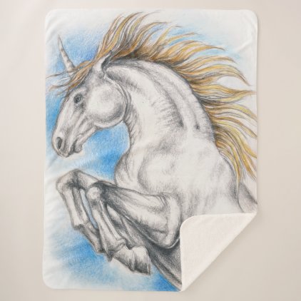 Rearing Unicorn Art Sherpa Blanket