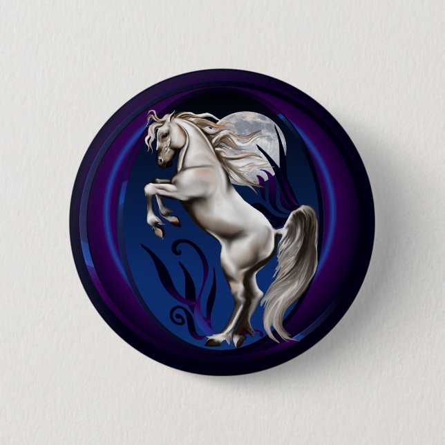 Rearing White Horse Oval Button (Front)