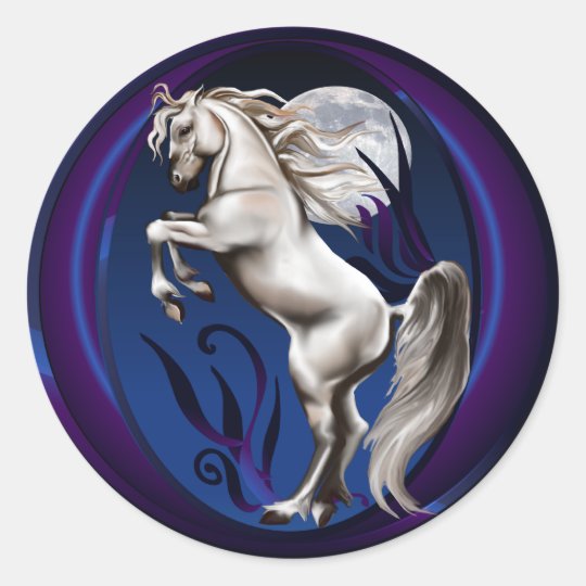 Rearing White Horse Oval Sticker