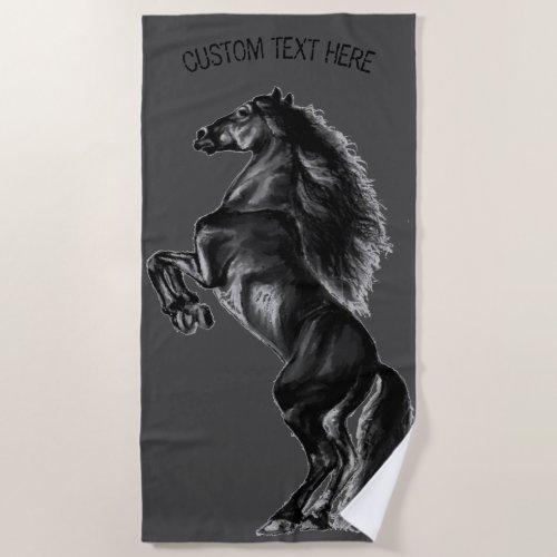 Rearing Wild Horse Beach Towel Your Text and Color