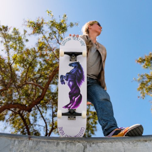 Rearing Wild Horse Skateboard with Custom Text