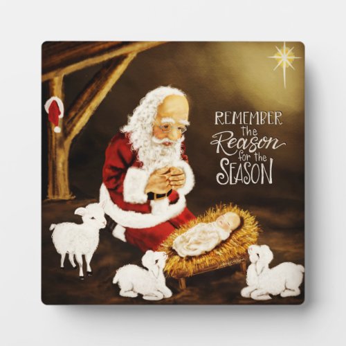Reason for the Season Baby Jesus with Santa Plaque