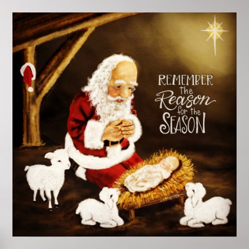 Reason for the Season Baby Jesus with Santa Poster
