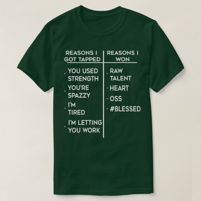 Reasons I Lost BJJ Rolling Training 1 T-Shirt (Design Front)