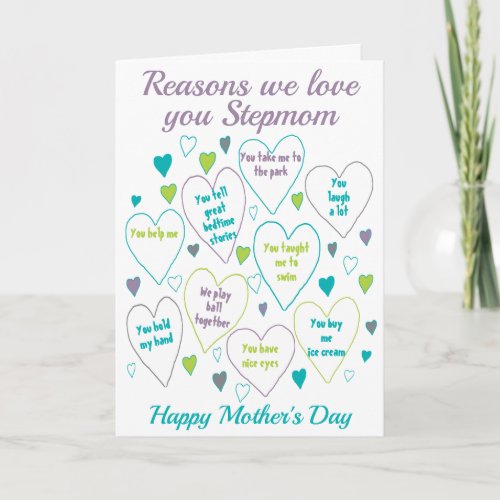 Reasons I Love You Stepmom Mothers Day Card