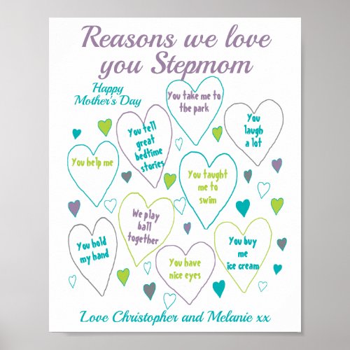 Reasons I Love You Stepmom Mothers Day Gift Poster