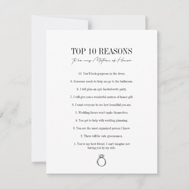 Reasons To Be My Matron of Honor Proposal Card (Front)