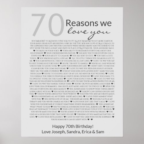 Reasons we love about you 70 60 50 poster
