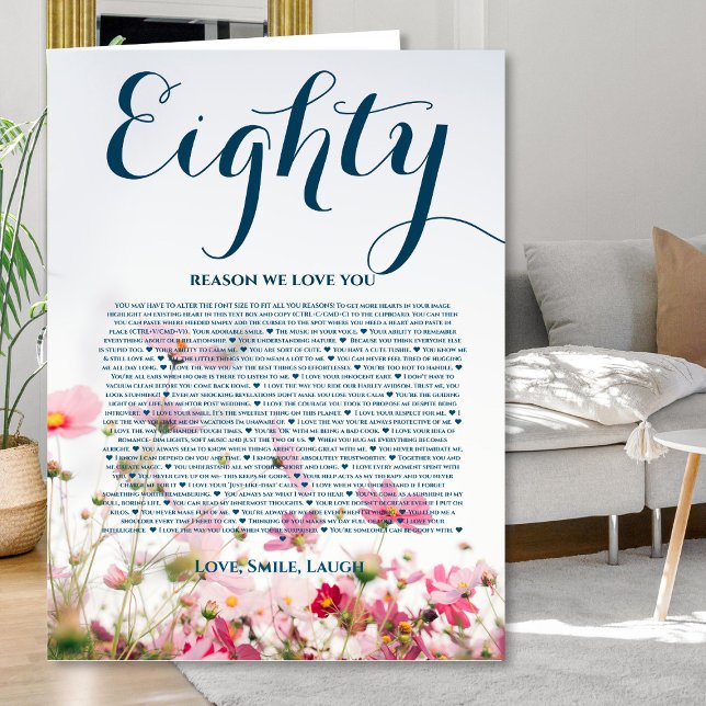 Reasons we love about you 90,80 70, 60, 50, giant card (Creator Uploaded)