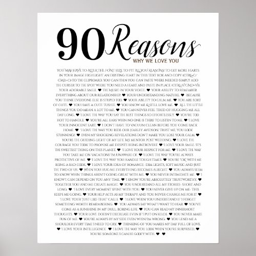 Reasons we love about you 9080 70 60 50 poster
