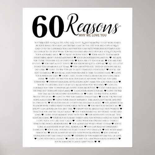 Reasons we love about you 9080 70 60 50 poster