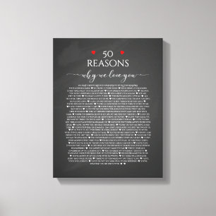 reasons we love you, 50 Reasons, 60th birthday Canvas Print