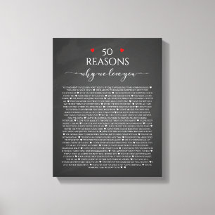 reasons we love you, 50 Reasons, 60th birthday Canvas Print