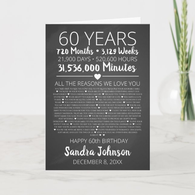 reasons we love you, 60 Reasons, 60th birthday Card (Front)