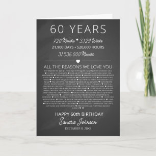 reasons we love you, 60 Reasons, 60th birthday Card