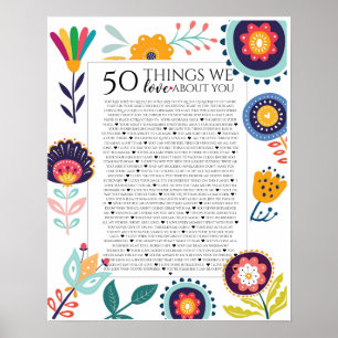 Reasons we love you birthday gift folk art style poster