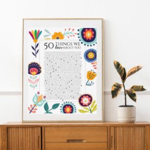 Reasons we love you birthday gift folk art style poster