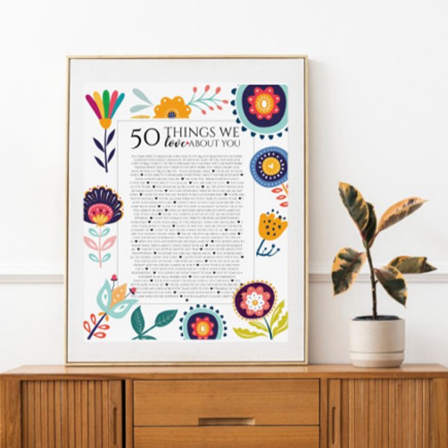 Reasons we love you birthday gift folk art style poster (Creator Uploaded)