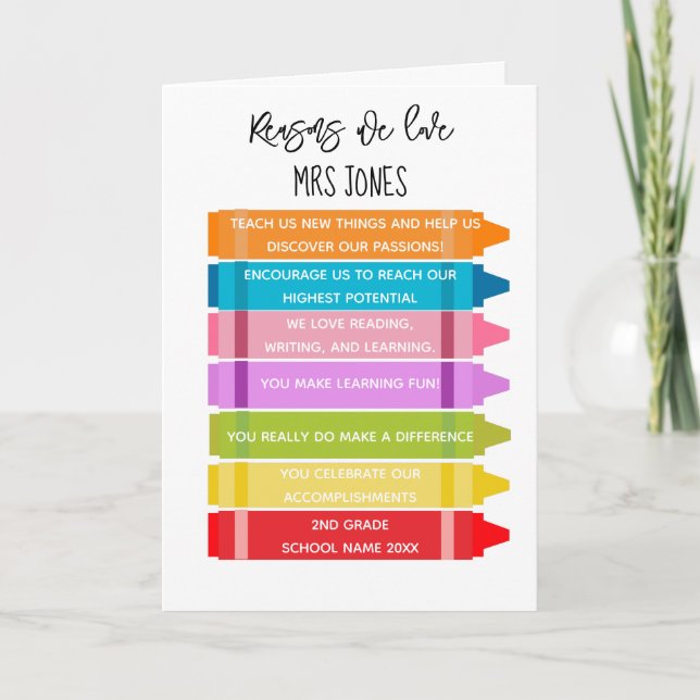 Reasons we love you teacher card (Front)