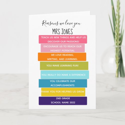 Reasons we love you teacher Stacked Book Card