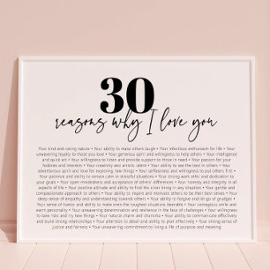 Reasons Why I Love You Modern 30th Birthday Gift Poster