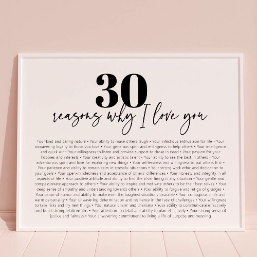 Reasons Why I Love You Modern 30th Birthday Gift Poster