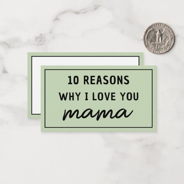Reasons Why I Love You Mom Mother's Day Cute Note Card (Front/Back In Situ)