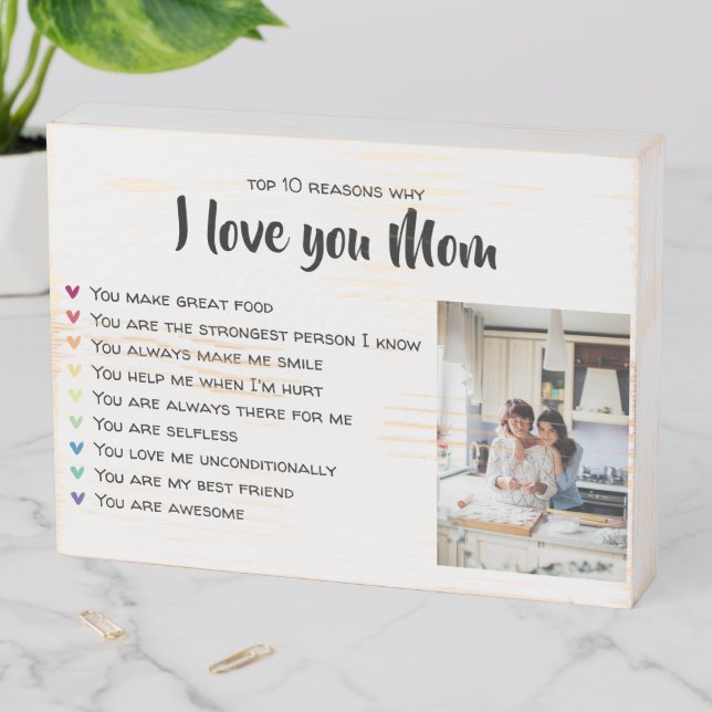 Reasons Why I Love You Mom Personalized Gift Wooden Box Sign (In Situ Horizontal)