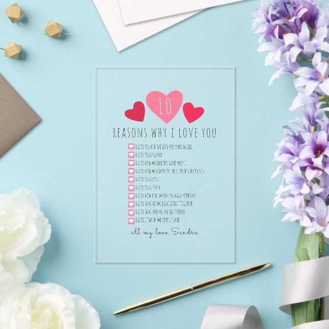 reasons why I love you. unique valentines day gift Acrylic Invitations (Insitu (Wedding))