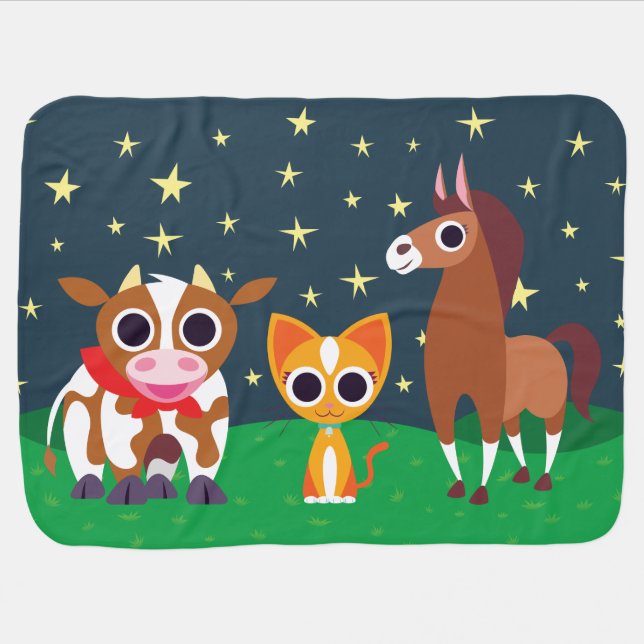 Reba, Purrl, and Zora at Night Swaddle Blanket (Horizontal)