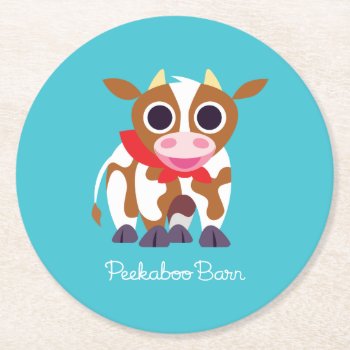 Reba The Cow Round Paper Coaster by peekaboobarn at Zazzle