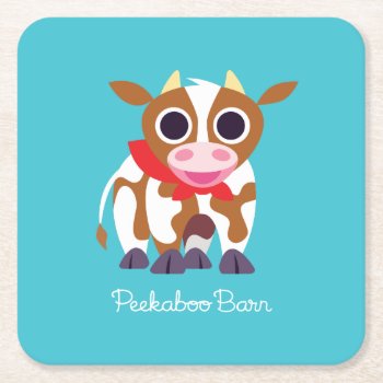 Reba The Cow Square Paper Coaster by peekaboobarn at Zazzle