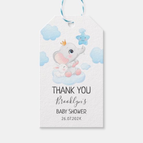 Rebbit Elephant Blue Balloon Baby Shower Gift Tags
